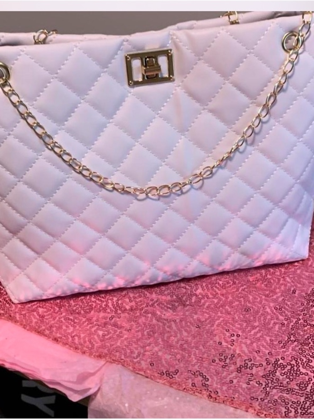 White and Gold Quilted Handbag